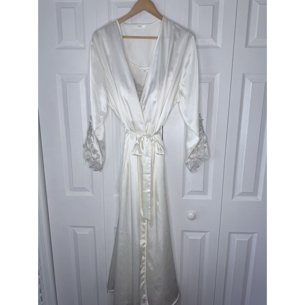 NWT Flora Satin Long Wrap Robe Nightgown Set Ivory L/XL Bridal Honeymoon